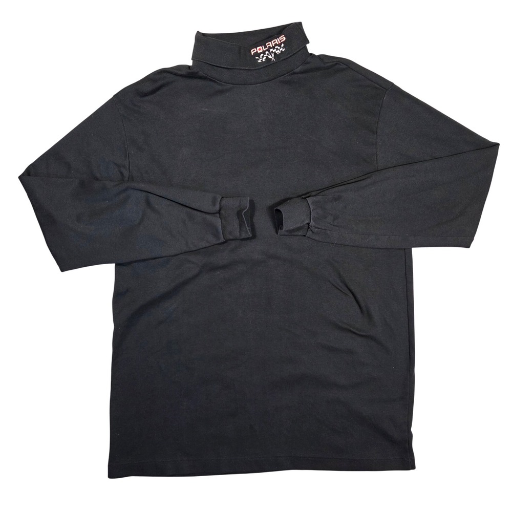 Vintage Polaris Mens Black Mock Neck Long Sleeve T-Shirt Embroidered Racing L